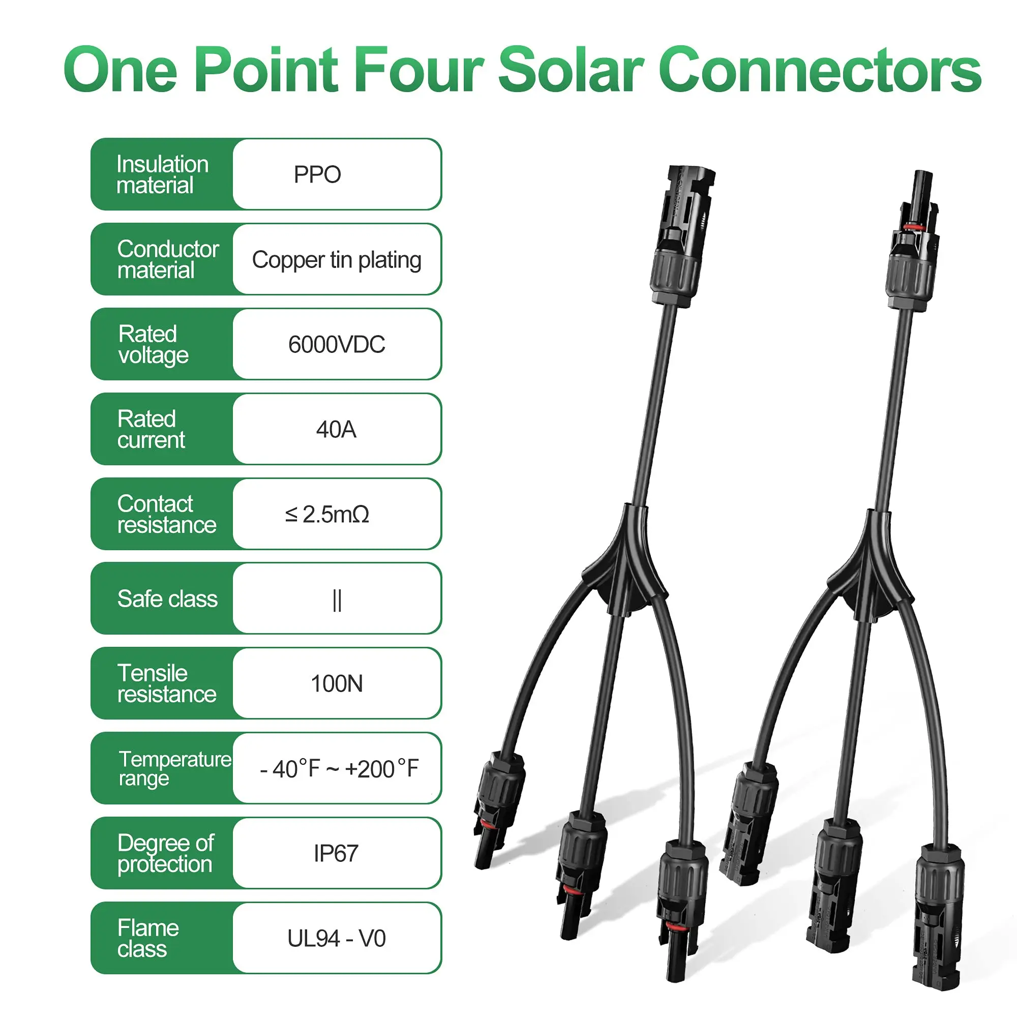 Solar Y Branch Adapter 1 to 3 - UL Certified Parallel Connectors Kit with M/FFF & F/MMM Plugs (Weatherproof)