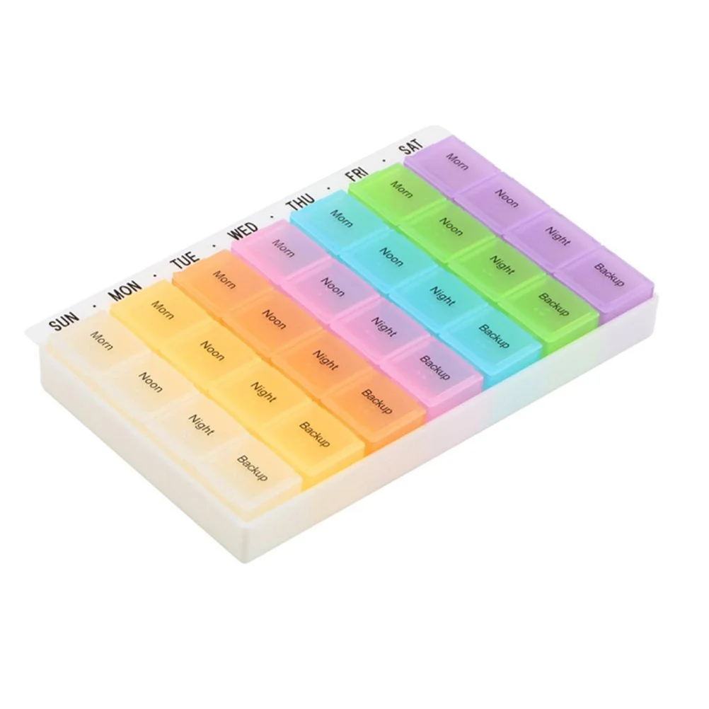 

28 Compartments Pill Box Medicine Case Tablet ganizer Dispenser Weekly Storage Container MultiColor Durable Plastic Personal
