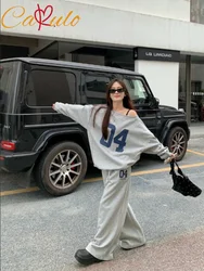 Retro Sports Temperament Set Women Autumn 2024 New Casual Print Long Sleeve Hoodie High Waist Drape Pants Two-piece Set