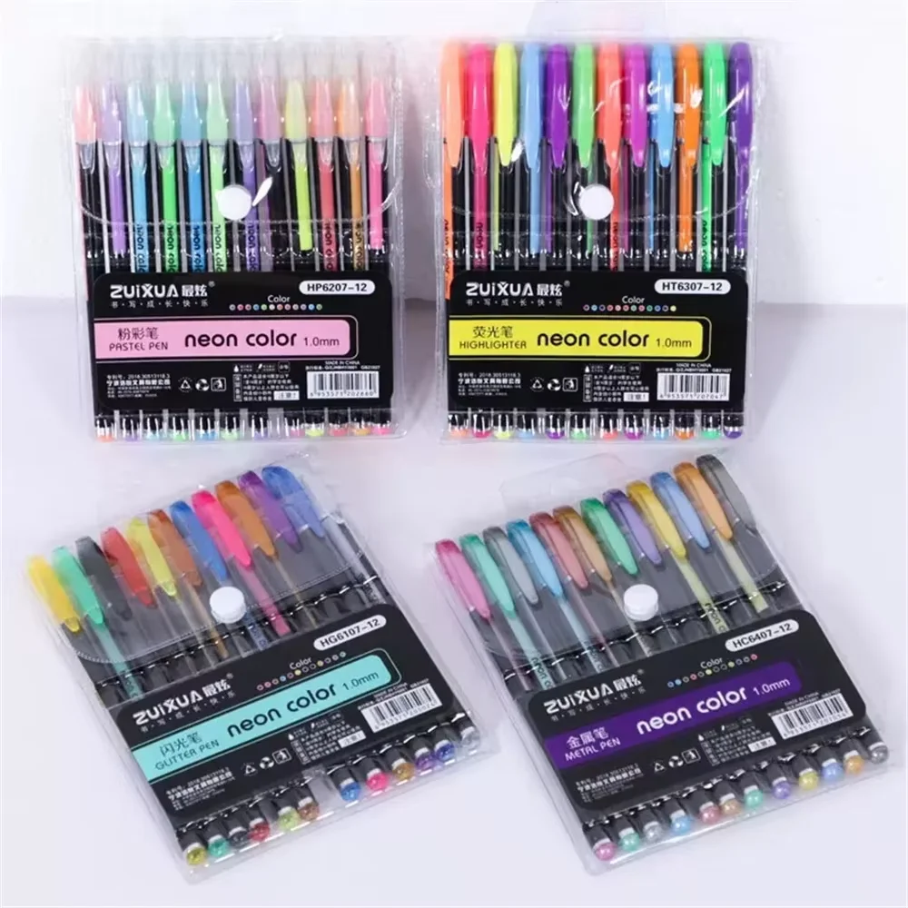 

12/24 шт. гелевые ручки с металлическим блеском, сменные стержни для ручек для школы, офиса, раскрасок для взрослых, журналов, D