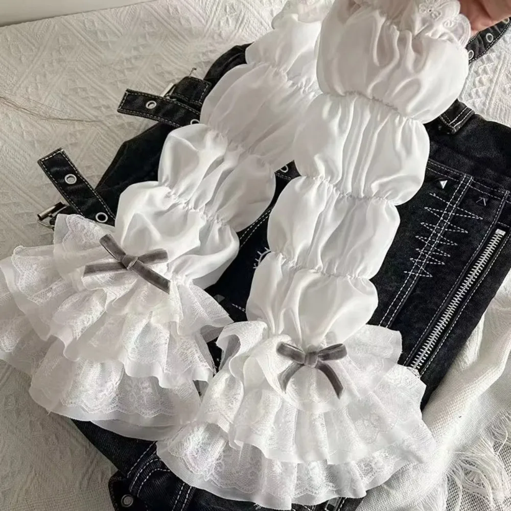 Y2K Lolita Jk Lace Fingerless Gloves Kawaii White Lace Women Sleeve Cover Ballet Strap Bow Cosplay JK Clothing Accessories view 5