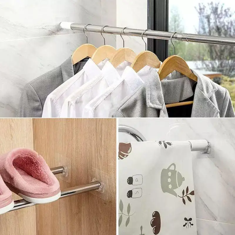 No Drill Transparent Self Adhesive Curtain Rod Brackets Heavy Load Wall Mount Holder For Bathroom Bedroom Home Window Decor view 6