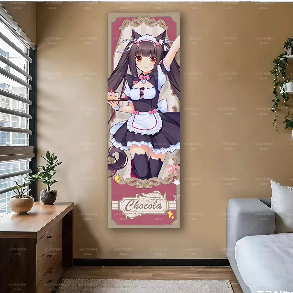 Nekopara Chocola Vertical Tapestry, Anime Cat Girl Maid Wall Hanging, Cute Lolita Room Decor