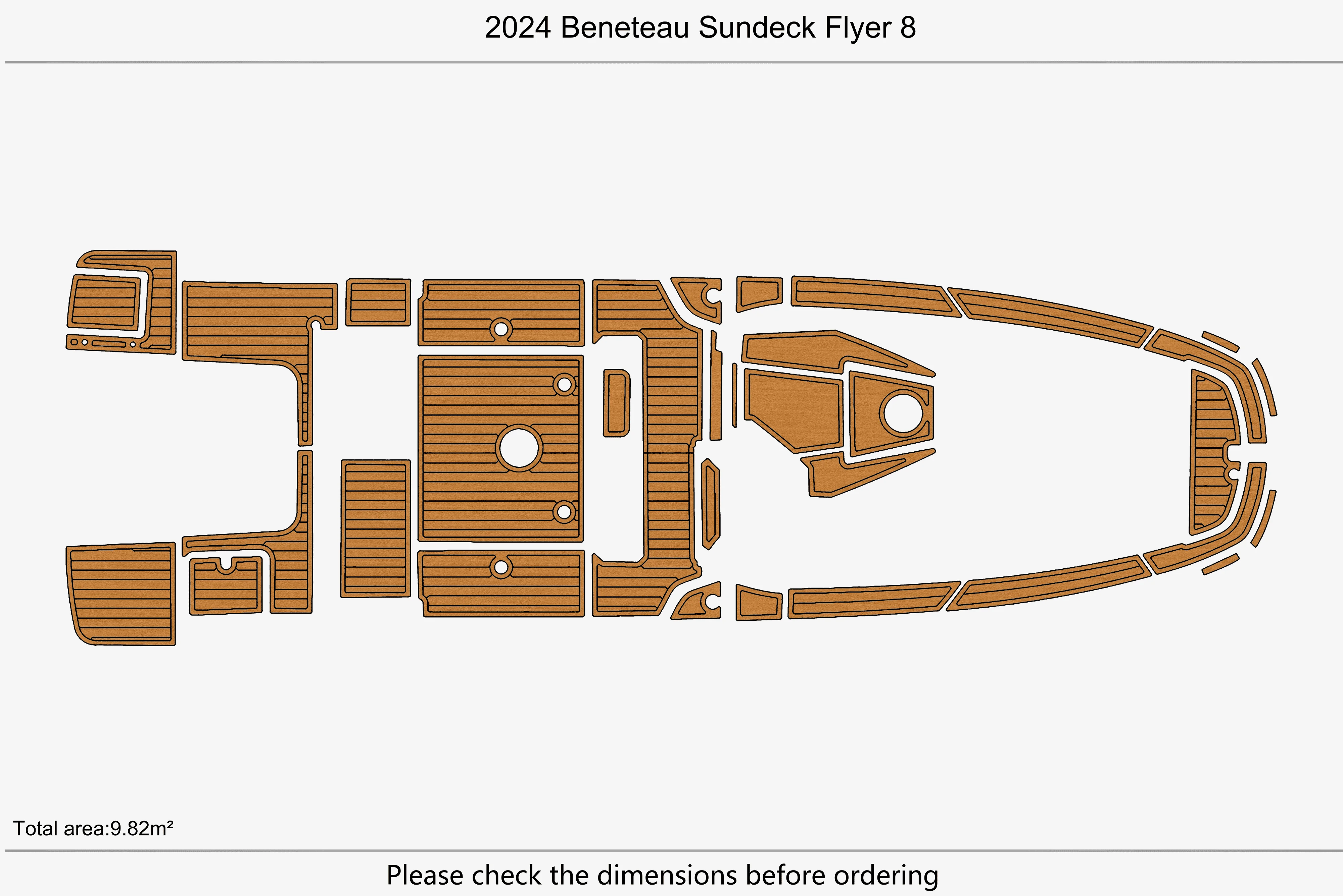 2024 Beneteau Sundeck Flyer 8 1/4 "6 مللي متر إيفا رغوة عدم الانزلاق PVC خشب الساج التزيين البحرية حصيرة أكوا جاتورستيب السجاد أرضية بحرية #2
