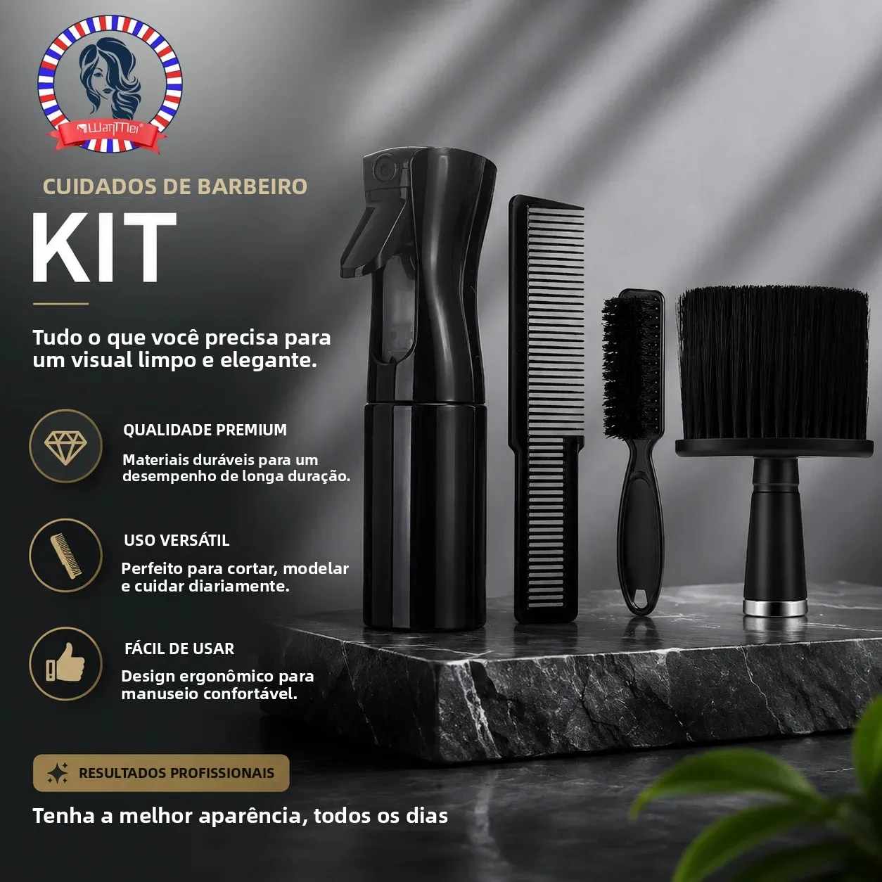 Kit de corte de cabelo de salão de beleza Conjunto de 3/4 peças com escova de limpeza de pente de garrafa de spray para barbeiros especializados - Eleve seu Arsenal de corte de cabelo