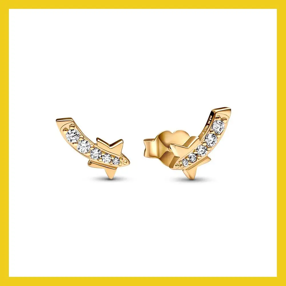 

925 Silver Hoop Stud Earrings Lucky Star Gold Pave Concealed Meteor Earrings For Women Jewelry Elegant Gifts