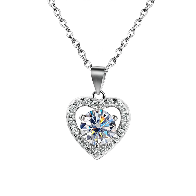 JoyceJelly 17 Color 1CT Moissanite Necklace 100% 925 Sterling Silver Heart Shape Pendant Wedding Fine Jewelry Wholesale Price