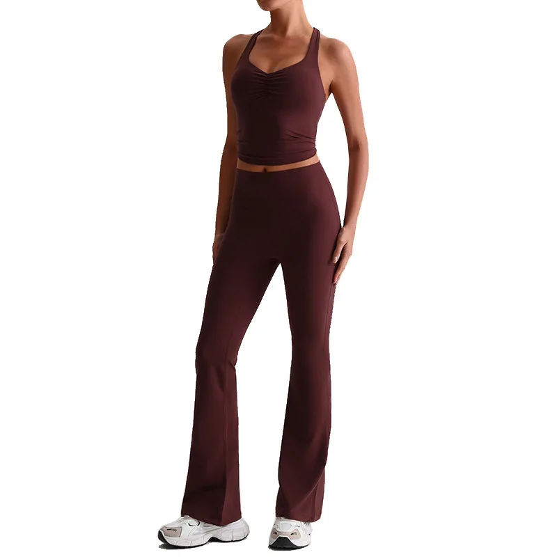 

Mermaid Curve Naked Yoga Suit suit Women's plus size Tight Sports Wide Leg Pants Two-Piece Outdoor Running Fitness Suit