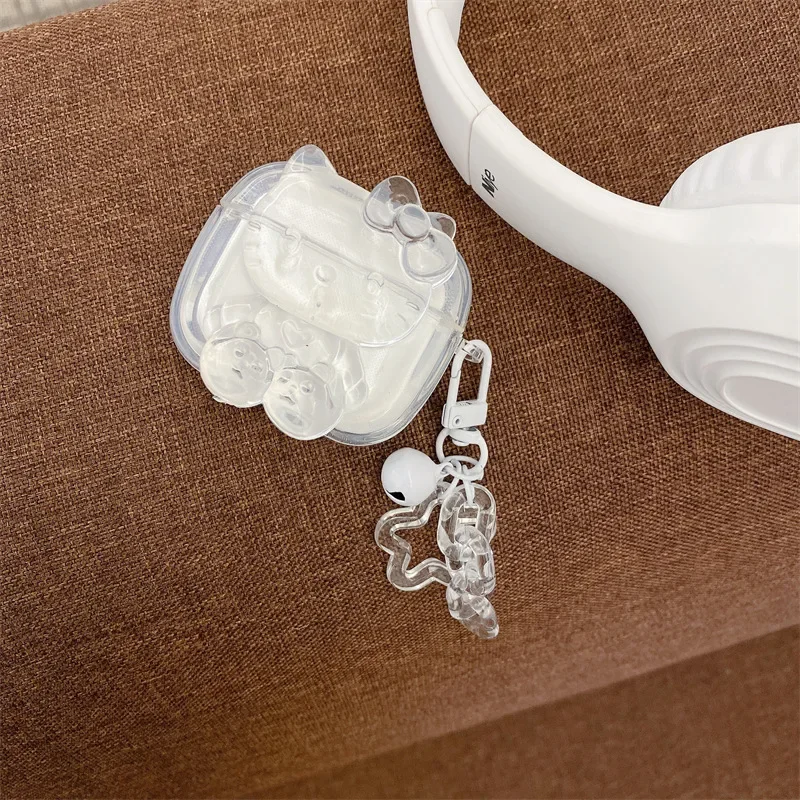 

Hello Kitty Crystal Transparent With Small Bell Keychain Protective Earphone Cover For Airpods 4 Case/Airpods Pro 2 Case Funda