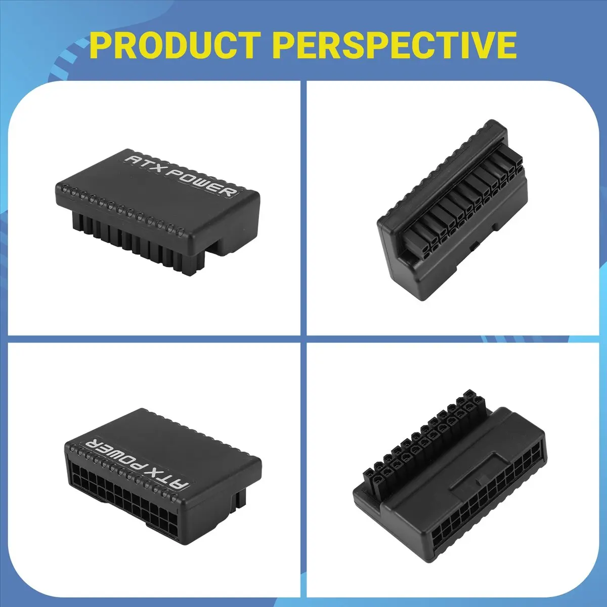 A46U ATX 24 Pin to 90 Degree Power Plug Adapter RGB Motherboard Power Supply Cable Modular DIY Mounting Accessessory Black
