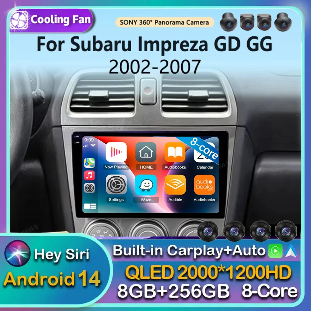 Android 14 Carplay Auto для Subaru Impreza GD GG 2002 2003 2004 2005 2006 2007 Автомобильный радиоприемник Мультимедийный плеер Видео Стерео WIFI DSP