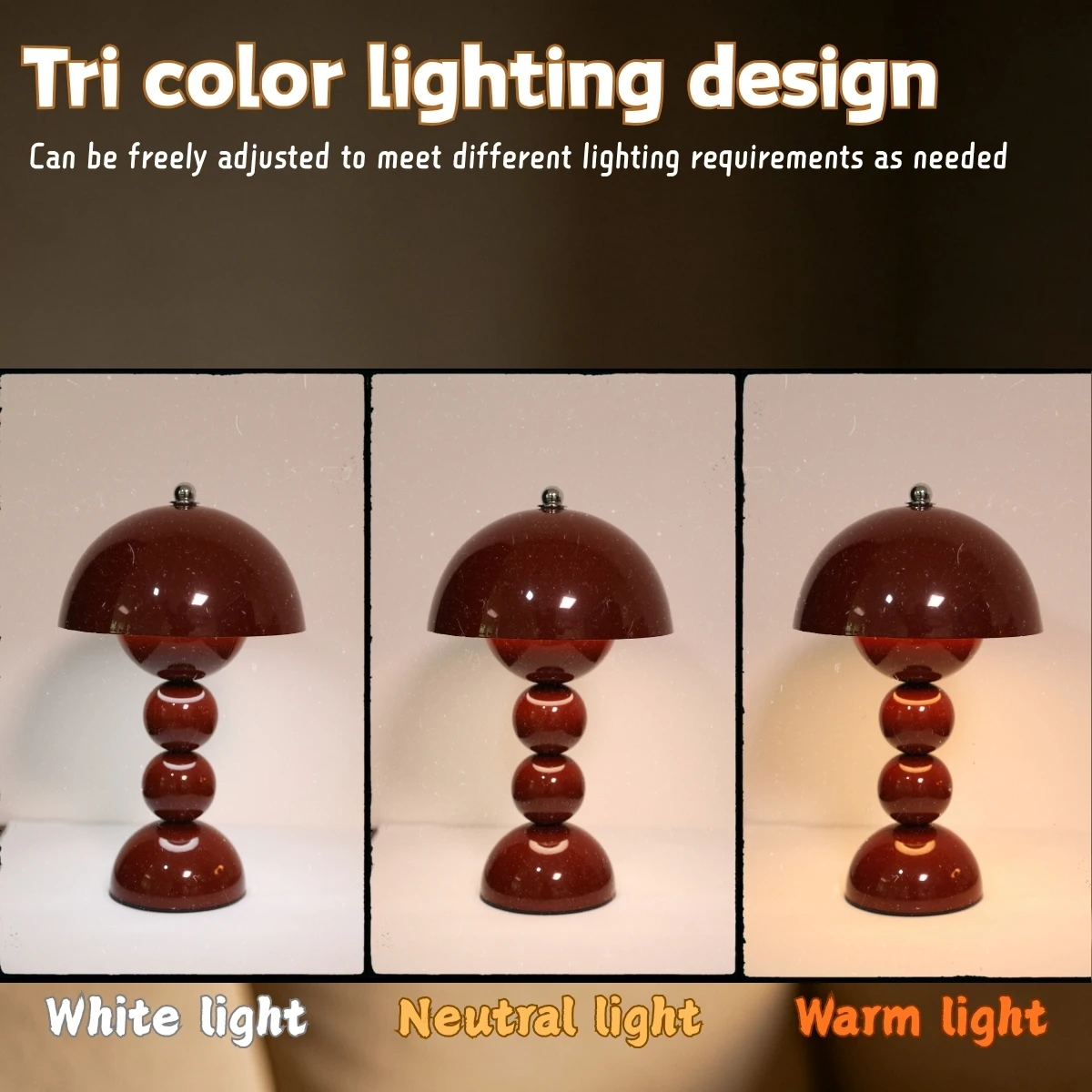 1 Stück Vintage Perlen-Pilz-Nachttischlampe, 3-Farben-Temperatur-Touch-LED-Licht, USB-betrieben, Schlafzimmerdekoration zum Verschenken – Detail 15