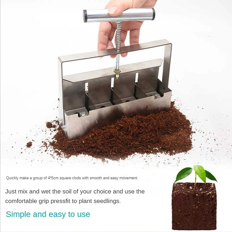 Handheld Seedling Raising Machine Manual Soil Block Maker Soil Stopper With Comfortable Handle 4-Hole Soil Stopper