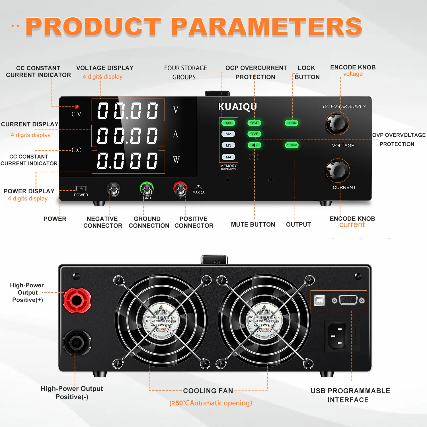 R-SPS15010S-RS232 150V 10A 1500W DC Power Supply Memory Data OCP OVP Buzzer Programmable Laboratory Encoder Knob Lock Function