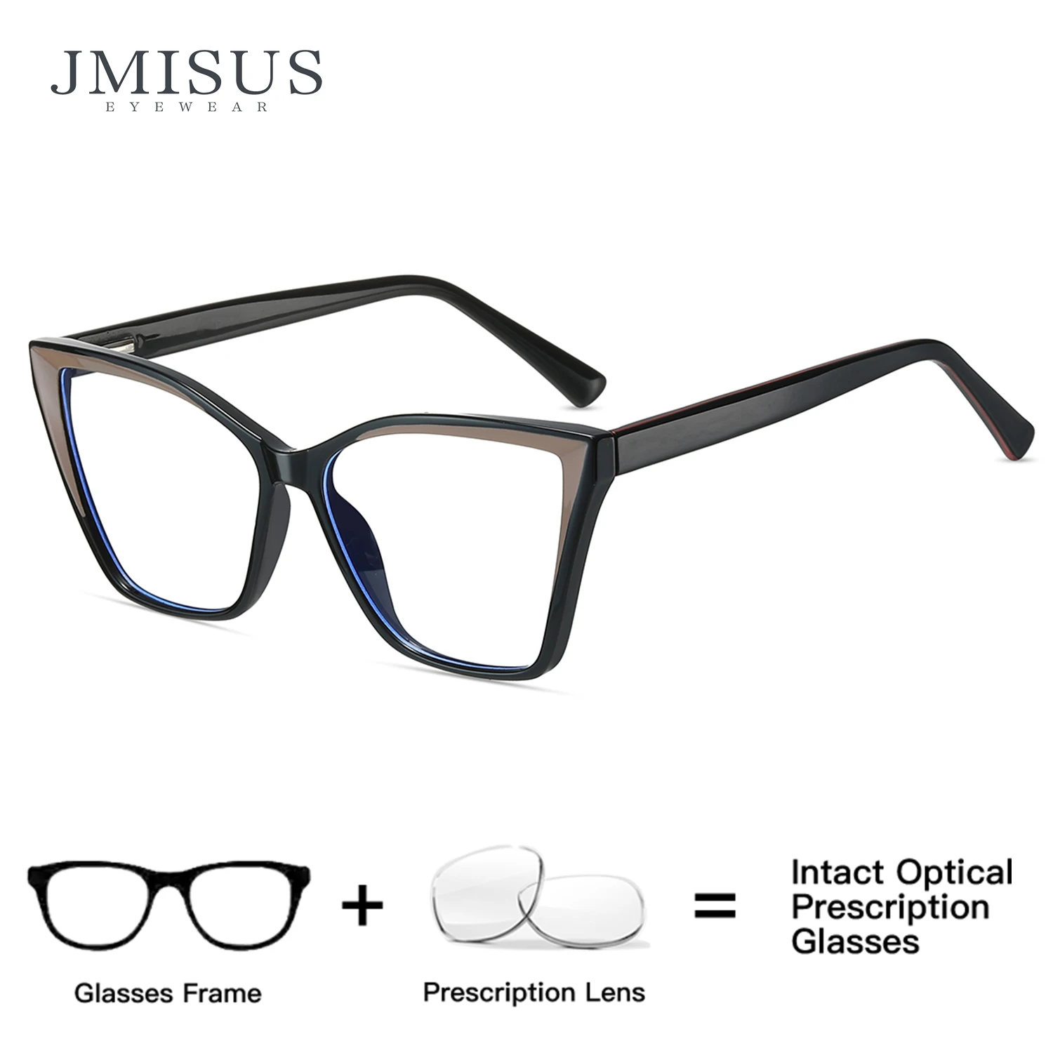 

JMISUS Women Fashion Prescription Glasses Butterfly Square Spring Hinge Multiple Options Photochromic Blue Light Blocking Optica