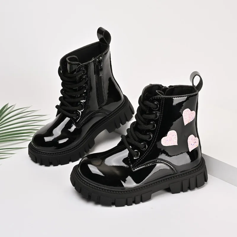 

Kids Fashion Soft Leather Boots for Girls New Autumn Winter Kids Glossy Ankle Boots Non-slip Classic Princess School Party Boots