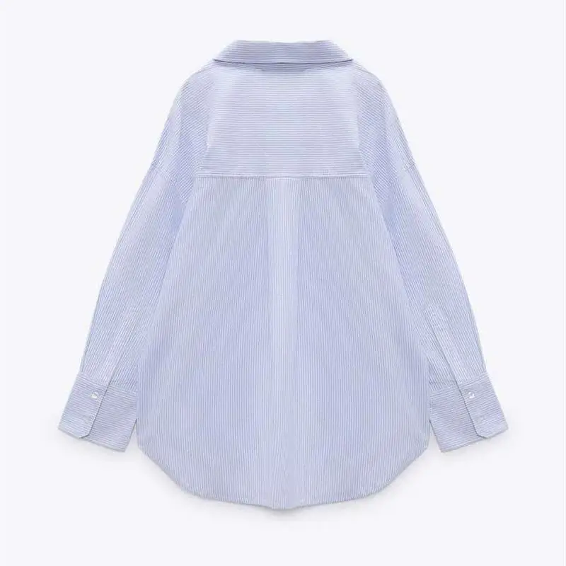 Automne nouveau femmes décontracté Ox irt ket décor coupe ample Long col Sve motif rayé bouton fermeture