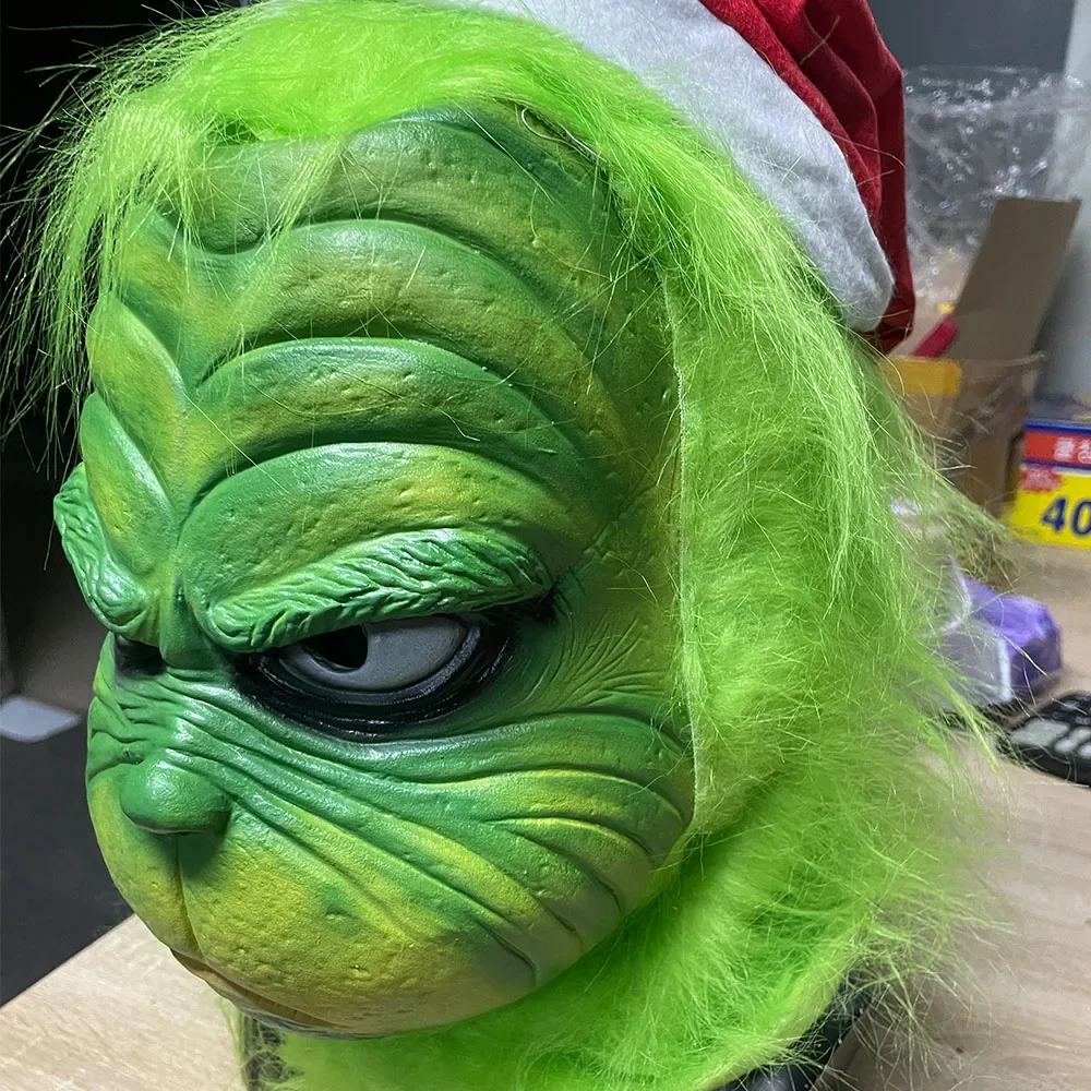 

Christmas Latex Comedy Movie Carnival Party Props Gift Green Halloween Cosplay Mascarillas Mask and Gloves Costume Geek Stole