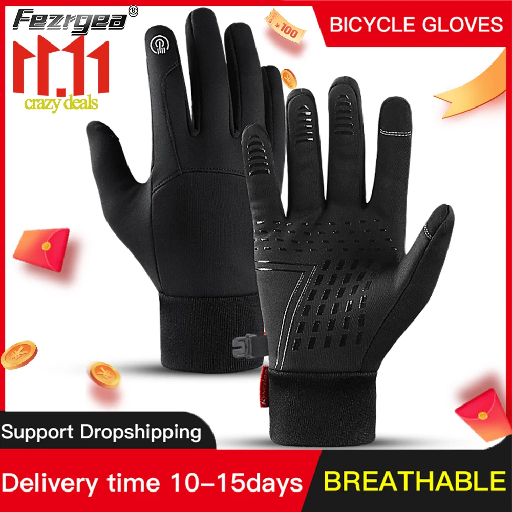 Outdoor Sports Autumn And Winter Men'S Anti-Splashing Warm And Windproof Women'S Touch Screen Bicycle Riding Cold-Proof Gloves