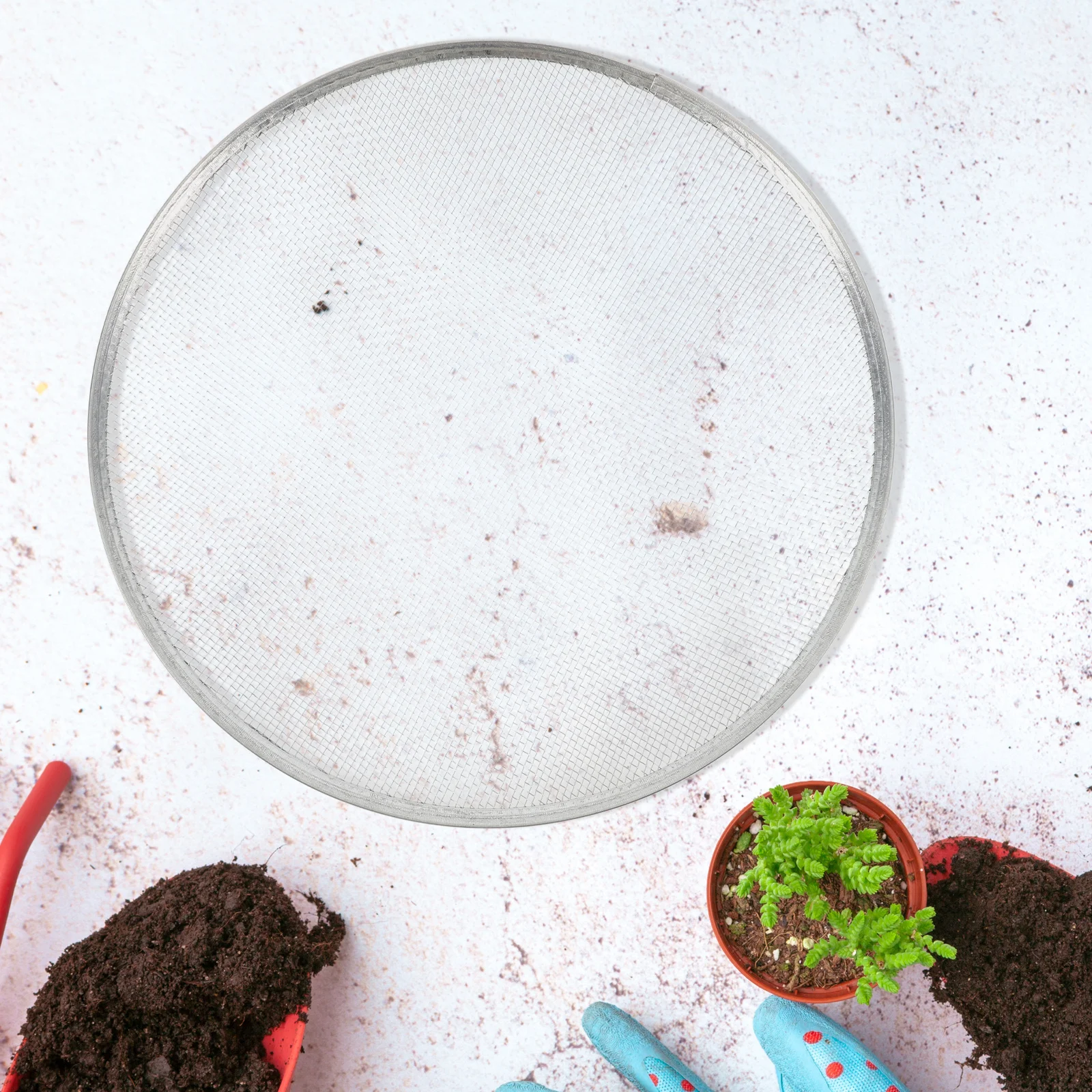 

Soil Sifter Large Round Metal Mesh Pan Garden Sieve for Dirt Rocks Sand Bonsai Practical Manual Gardening Tool Outdoor Filter