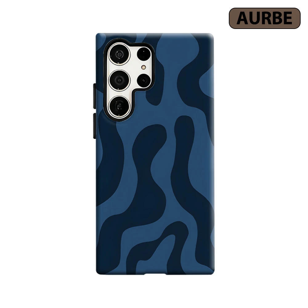 Deep Blue Wavy Stripes Phone Case for Samsung Galaxy S26 S25 Ultra S24 S23 Ultra Plus Shockproof Double Layer Tough Back Cover