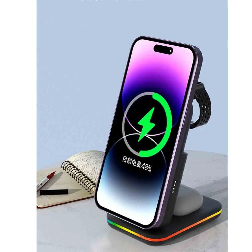 3 in1Multifunctional Magnetic Power Bank Portable 5000mAh Fast Charging Wireless Charger for IPhone IWatch Bluetooth Headphones - Image 3