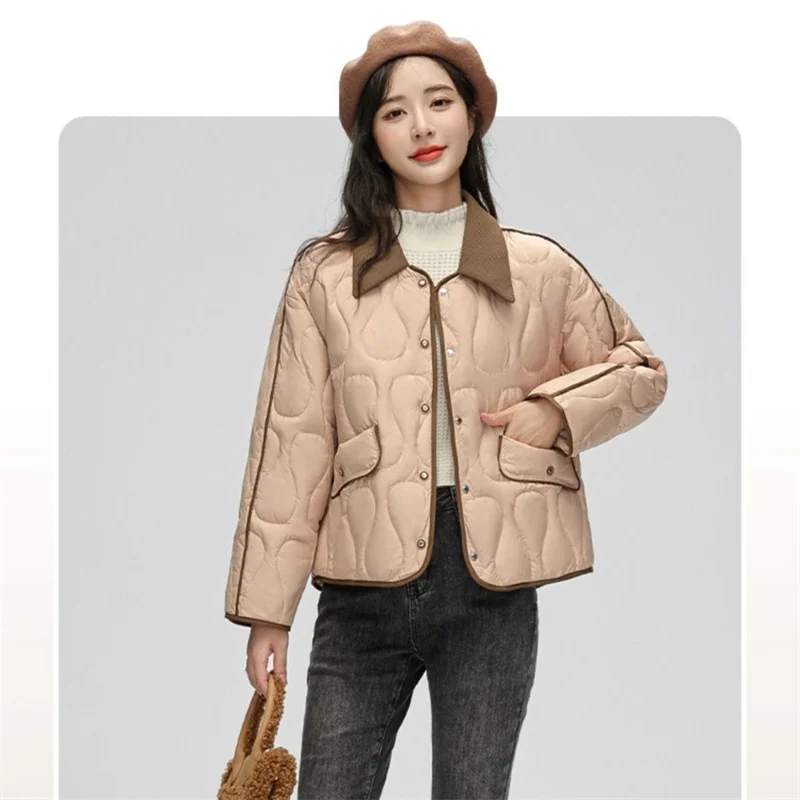 Winter Thin Lightweight Female New Korean Fashion Small Fragrance Style Loose Cotton Jacket Women Versatile Short Cotton Coat