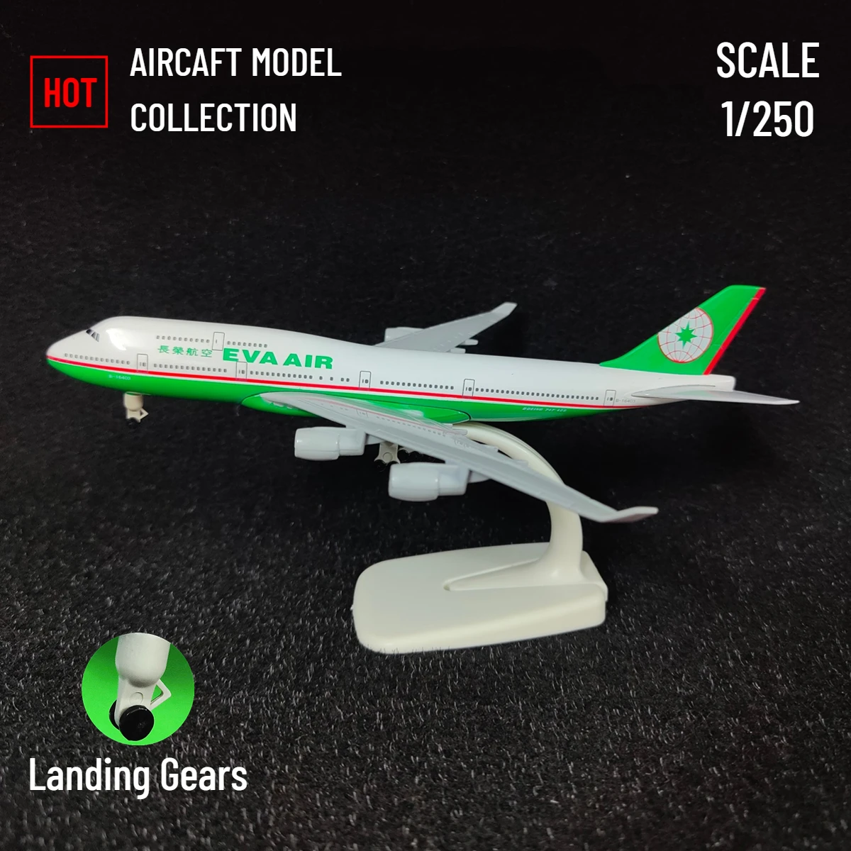 1:250 Metal Aircraft Model Replica EVA Air B747 Airplane Scale Miniature Art Decoration Diecast Aviation Collectible Toy