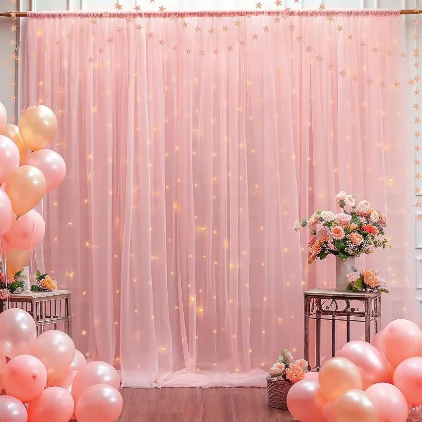 1 panel Chiffon Backdrop Curtains, Wrinkle-Free Sheer Chiffon Fabric Curtain Drapes Wedding Ceremony Arch Party Stage Decor