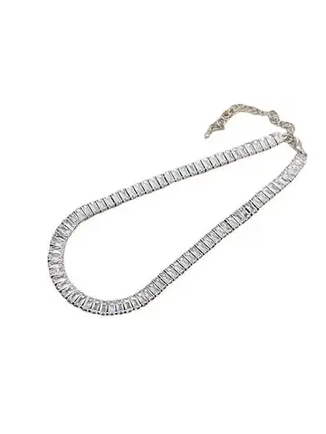 ZAKOL Korean Fashion Rectangle Zircon Choker Necklaces for Women Luxury Clear Geometric CZ Sexy Banquet Party Jewelry