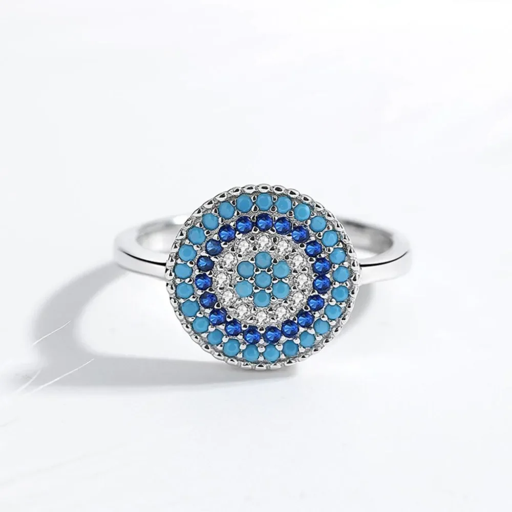 Kaletine Shinee Kpop Blue Stone Evil Eye Rings For Women 925 Sterling Silver  Charm CZ Stone Ringlet Jewelry Exo Accessories