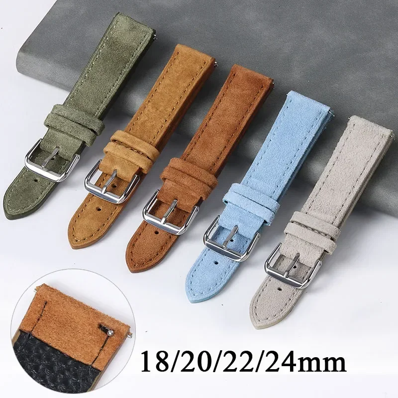 

Vintage Suede Leather Watch Strap 18mm 19mm 20mm 22mm 24mm Handmade Watch Band Gray Brown Quick Release Bracelet for Men Women