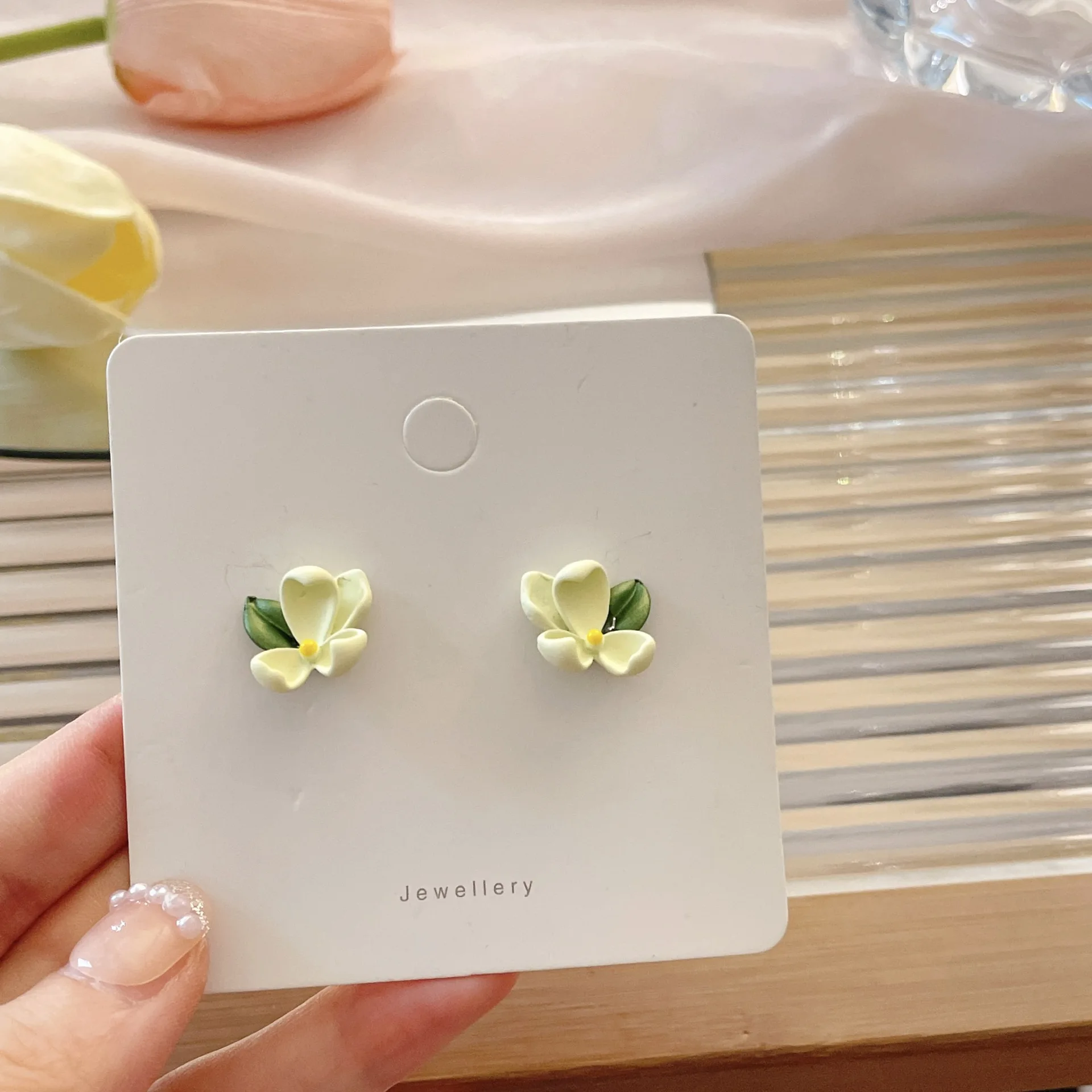 Gardenia Flower Stud Earrings for Women S925 Silver Post French Ethereal Tea Tone Unique Delicate Hypoallergenic Daily