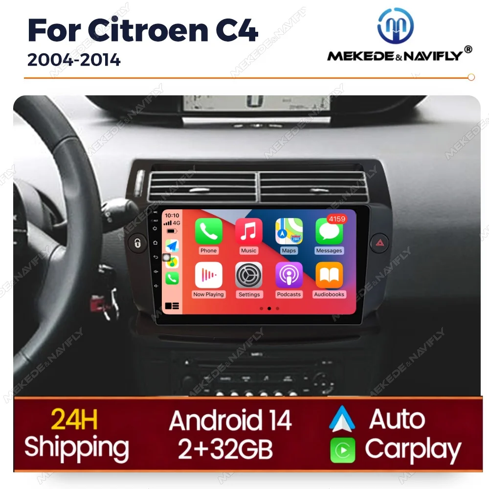 

Интеллектуальная автомобильная система Android 14 для Citroen C4 C-Triomphe C-Quatre 2004-2014 с беспроводным CarPlay, GPS, мультимедийным проигрывателем и радио.