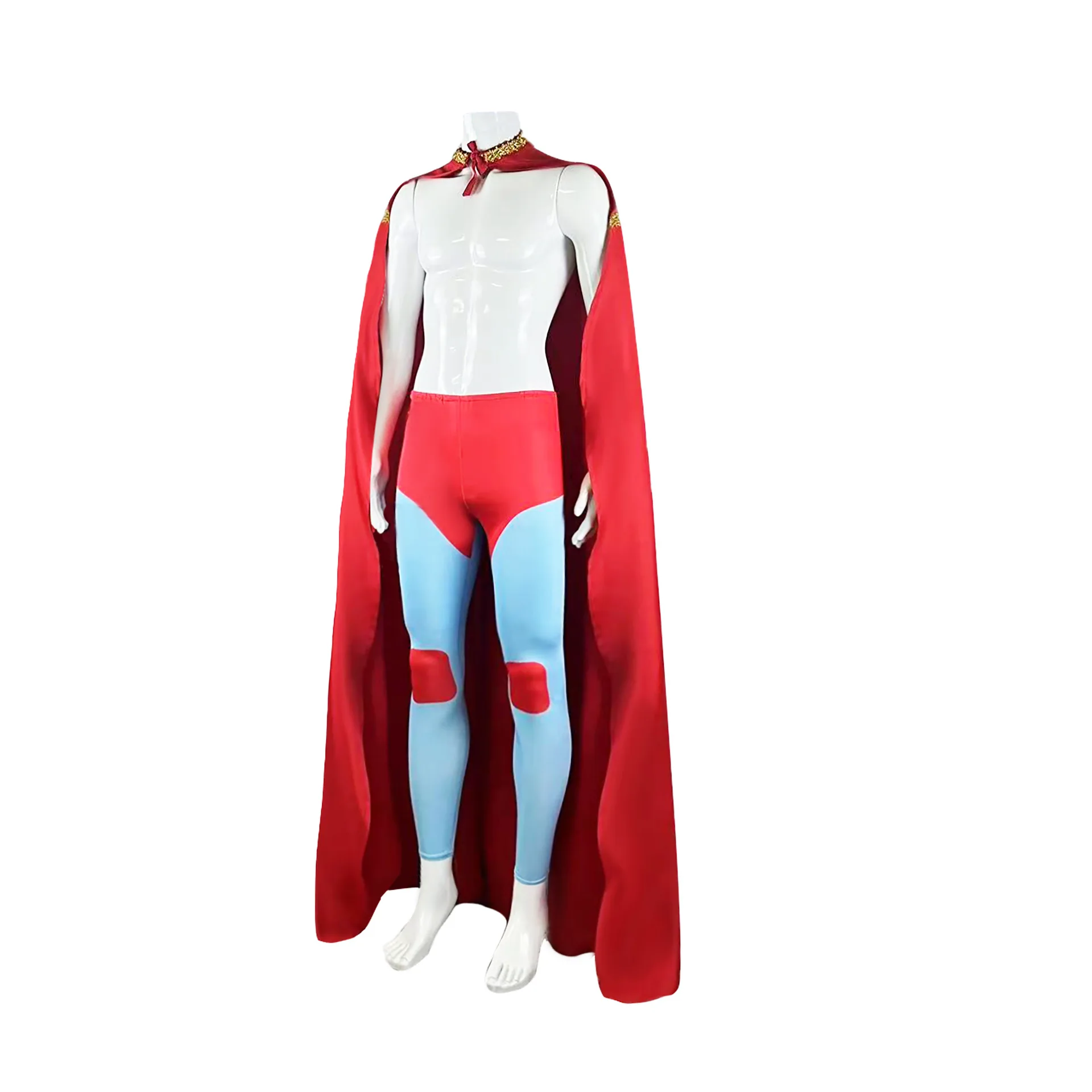 Halloween-Cosplay-Kostüm, mexikanisches Wrestling, rote und blaue, eng anliegende Hose, Handschal, Umhang, Cosplay, Bühnenkostüme