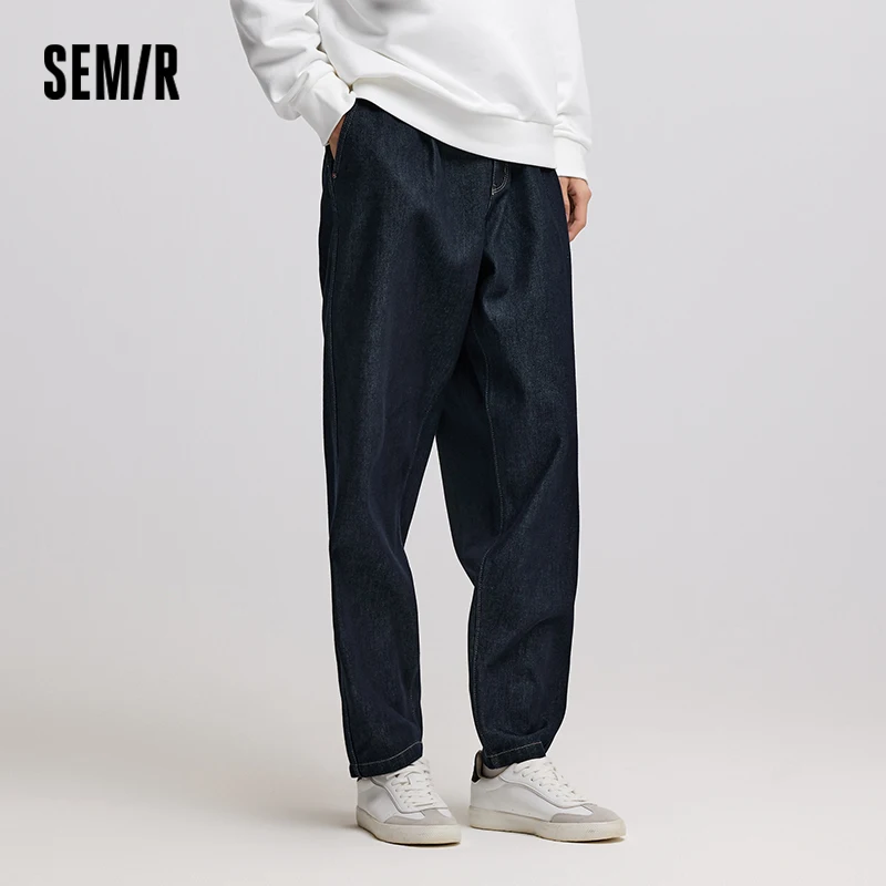 Spodnie męskie Semir Jeans 2024 zimowe, nowe, grube, luźne, zwężane, retro, z elastyczną talią, odzież męska, codzienne, na co dzień.