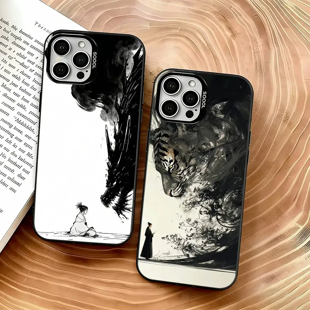 

Minimalist Ink Art Phone Case For iPhone 17,16,15,14,13,12,11 Plus,Pro Max,XS,Colorful Silver Phone case Funda Cover