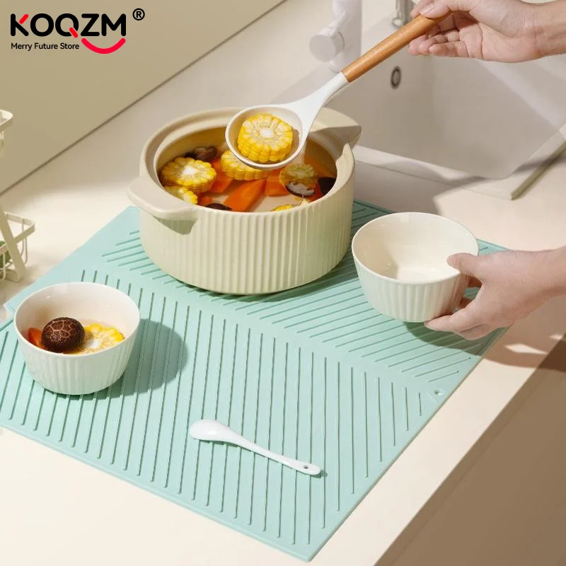 แผ่นรองซิลิโคนสำหรับคว่ำจาน แผ่นรองกันลื่น ที่รองจาน ที่รองโต๊ะ แผ่นรองกันความร้อนแบบพับได้ แผ่นรองกันลวก