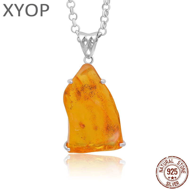 

XYOP ожерелье из стерлингового серебра 925 пробы, натуральное янтарное ожерелье с насекомыми, янтарная подвеска неправильной формы, оригинальные каменные подвески, амулет, подарок