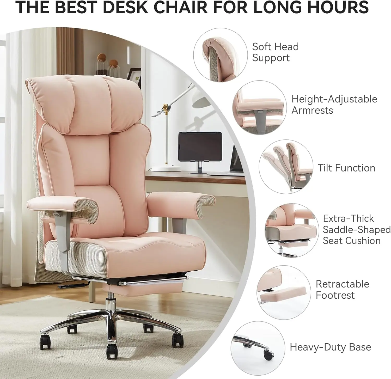 Efomao Big and Tall Ergonomic Office Chair 450LBS with Foot Rest, High Back PU Leather Executive Chair with Adjustable Padded Ar