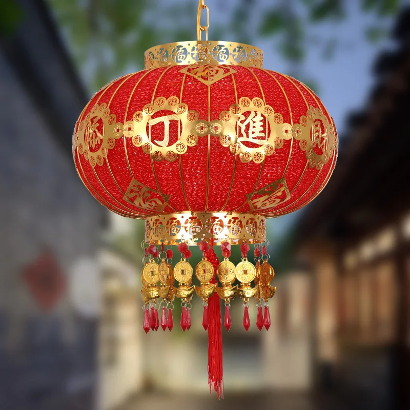 Big red lantern lantern chandelier Chinese style outdoor gate balcony rotating new year wedding housewarming decoration led marq