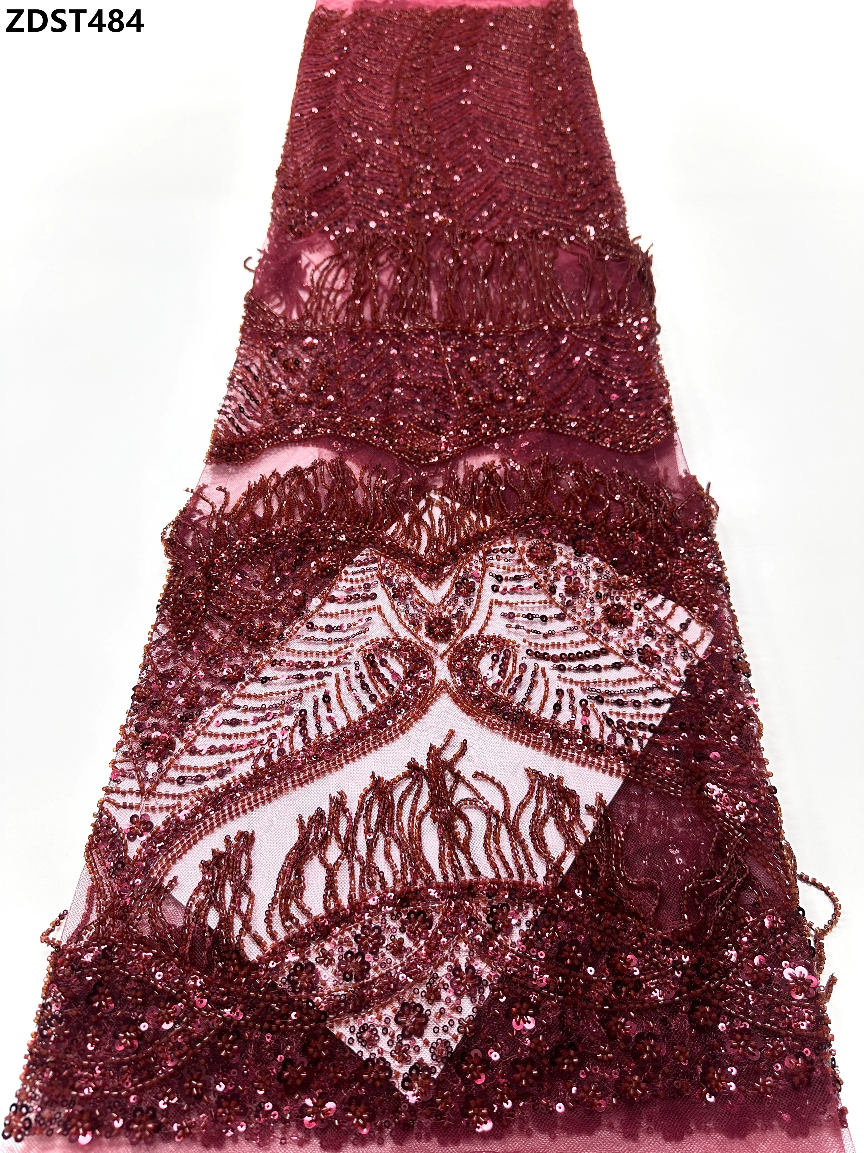 2026 Elegant European Luxury French Lace Fabric Beaded Embroidered Nigerian Sequins Tulle 5 Yards for Party Dresses
