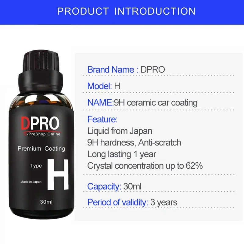 Dpro 9H Ceramic Car Coating Paint Care Nano Polishing Crystal Coating Liquid Glass Hydrophobic Liquid Wax Car Detailing