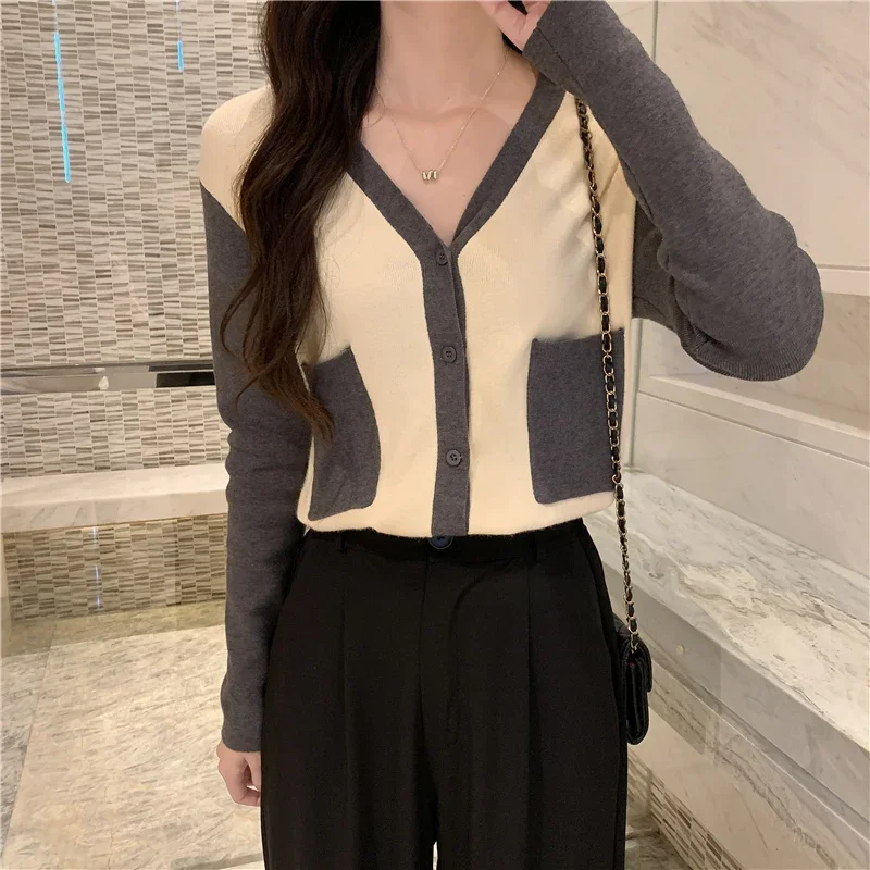 

Cardigan Women V-neck Minimalist All-match Knitting Casual Fashion Single Breasted Tender Ladies Korean Style Elegant Autumn New