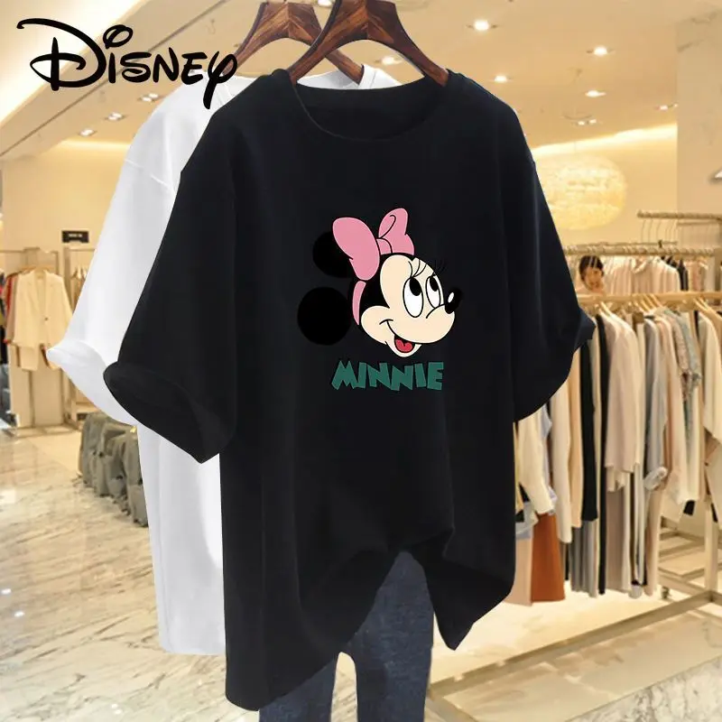 

Minnie Mouse Printed Plus Size T-shirt Disney Summer New Cotton Women's T-shirt Y2K Retro Loose Casual Short Sleeved Top