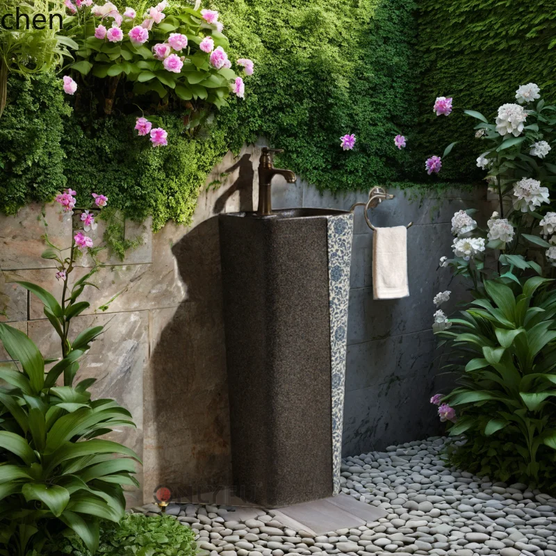 

ZML washintegrated floor column basin black personalized art basin balcony courtyard wash basin