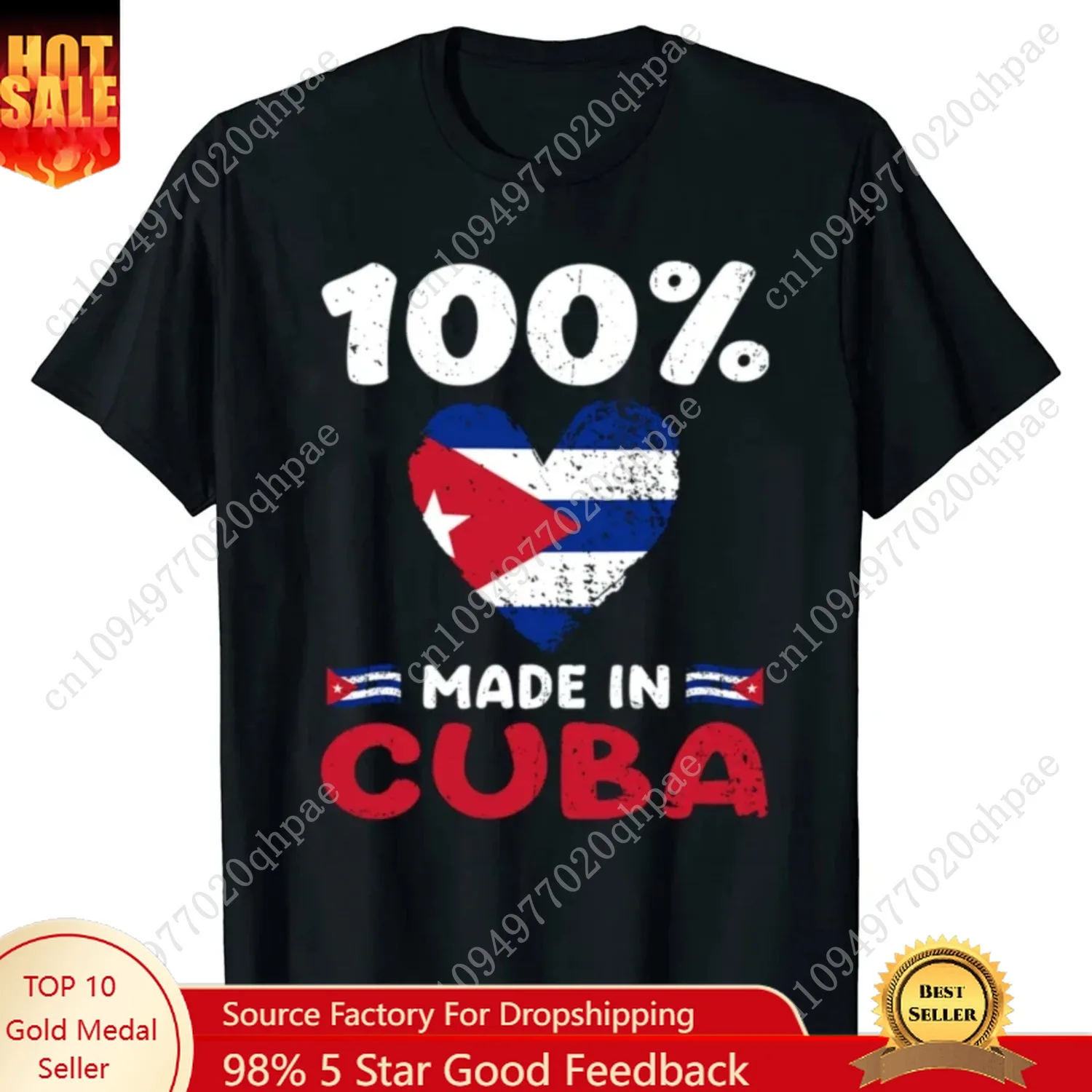 

100 Percent Made in Cuba Cuban T-Shirt Women Men Flag T Shirt Personality Cool Tee Shirt Design Round Collar Unisex Clothing