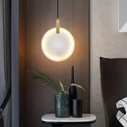 Pendant Lighting Bedroom Bedside Hotel Kitchen Stairs Hanging Lamp Ceiling Chandeliers Marble Stone Round Led Decoration Lustres