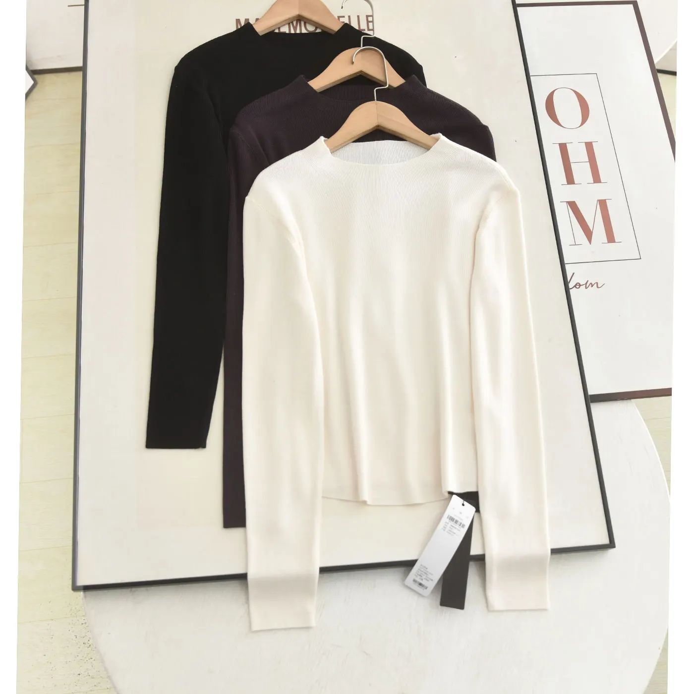 

Приталенный вязаный свитер с круглым вырезом для женщин: простой базовый слой, удобный, с длинными рукавами, осенний модный топ