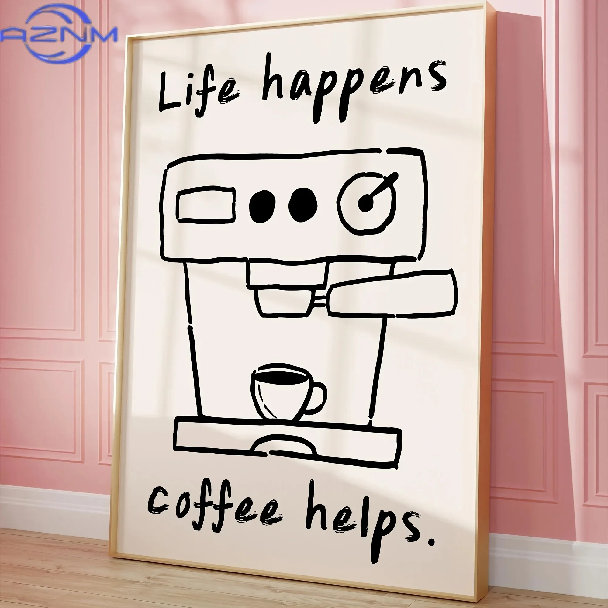 Cartoon Animal Text Art Coffee Print Painting Minimalist Wall Art Room Decoration Canvas Poster Prints Coffee Lover Gift Poster view 5